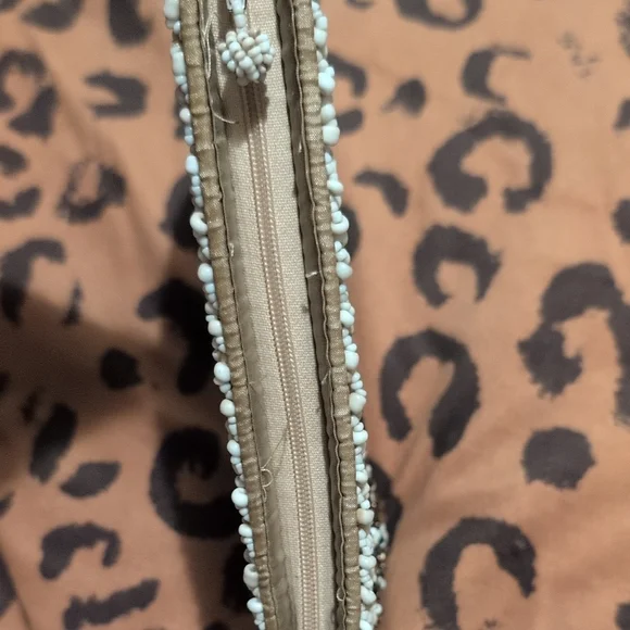 Beaded Wristlet Clutch in Ivory and Brown - Picture 2 of 3